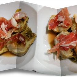 Alcachofas confitadas con jamón ibérico