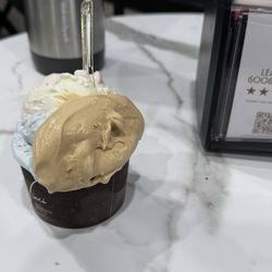 Vinci Authentic Gelato - English toffee, Greek yogurt (with berries), and blue (for 4th of July) fior de latte (milk flower)