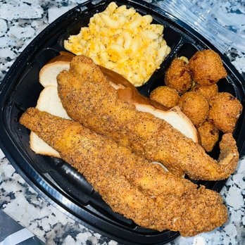 Doug's North Carolina BBQ - The 919 Platter (fried whiting fish) with macaroni and cheese and hush puppies - Barbeque Near Me - Atlanta, Georgia Doug's North Carolina BBQ - The 919 Platter (fried whiting fish) with macaroni and cheese and hush puppies - Barbeque Near Me - Atlanta, Georgia