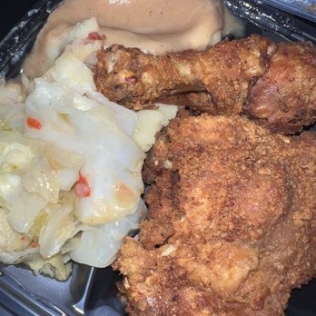 Pat's Place - Fried chicken leg and thigh cabbage mashed potatoes and gravy - Soul Food Near Me - San Bernardino, California Pat's Place - Fried chicken leg and thigh cabbage mashed potatoes and gravy - Soul Food Near Me - San Bernardino, California