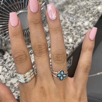 Blue Bliss Nails Spa - Acrylic Coffin color is ESSIE Fiji - Nail Salons Near Me - Chandler, Arizona