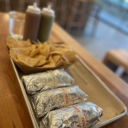 HomeState - Three breakfast tacos and chips