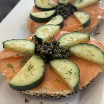 Miss Melbourne Coffee - Salmon Bagel $13.00 Smoked salmon, cream cheese, cucumber, capers and fresh dill - Coffee & Tea Near Me - West Hollywood, California
