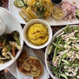 Shitake Mushroom Minced Pork, Scallion Bread, Rotisserie Chicken Salad, Hainanese Chicken Rice