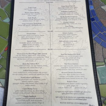 Robins Restaurant - Food menu Jan 2024 - New American Near Me - Cambria, California Robins Restaurant - Food menu Jan 2024 - New American Near Me - Cambria, California