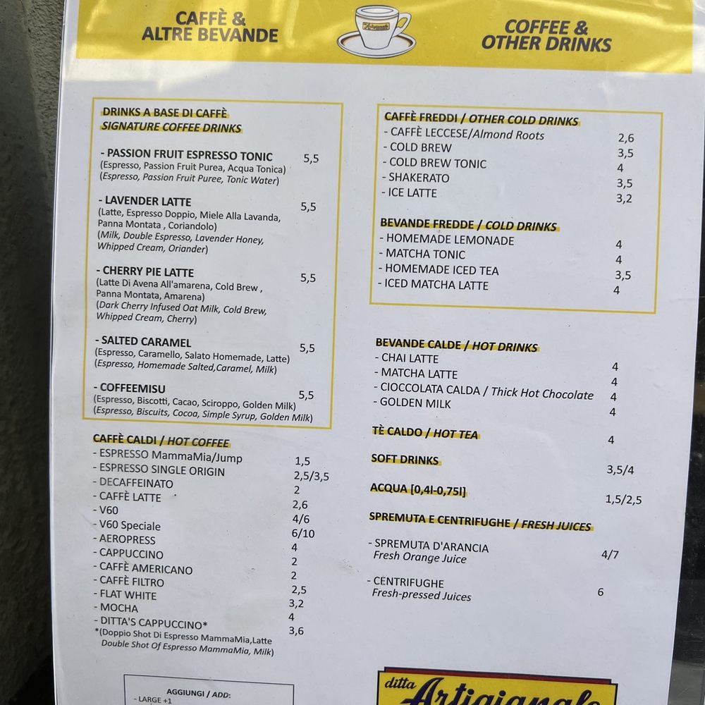 Ditta Artigianale - Menu - Cafes Near Me - Florence, FI