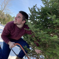 Bald Peak Christmas Tree Farm - Brodie cutting...