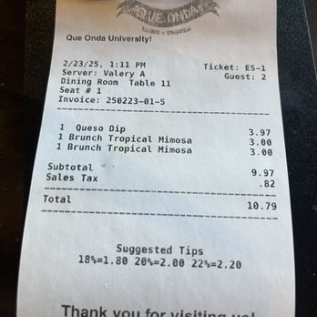 Que Onda Tacos University - Bill: half off dips Sundays and mimosas - Mexican Near Me - Charlotte, North Carolina Que Onda Tacos University - Bill: half off dips Sundays and mimosas - Mexican Near Me - Charlotte, North Carolina