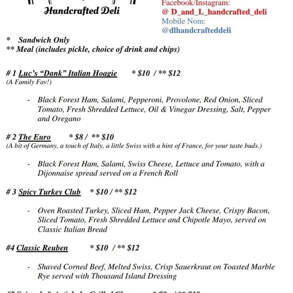D & L's Handcrafted Deli - Sandwich Menu - Food Trucks Near Me D & L's Handcrafted Deli - Sandwich Menu - Food Trucks Near Me