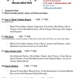 D & L's Handcrafted Deli - Sandwich Menu