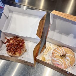 Maple Bacon and Strawberry Shortcake donuts
