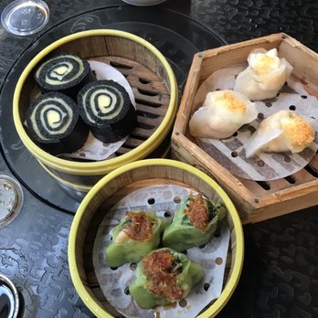 Dragon Beaux - Spinach Shrimp Dumpling, Sea Bass Dumpling, Bamboo Charcoal Sponge Roll - Dim Sum Near Me - San Francisco, California