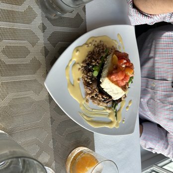 Chesca's Restaurant - Pan Roasted Halibut, mushrooms, farro, garlic broccolini, carrot beurre blanc, tomato-tarragon salsa - New American Near Me - Edgartown, Massachusetts