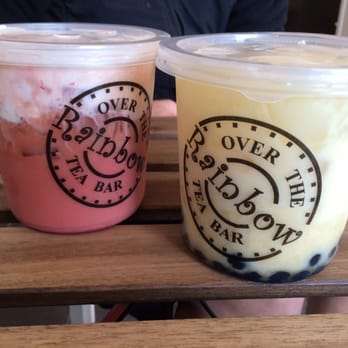 Over The Rainbow Tea Bar - strawberry black milk tea with sea salt latte | "Rainbow" milk tea (aka green milk tea) - Desserts Near Me - Renton, Washington