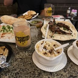 Karak, Um Ali, Lamb Chop plate, Hummus Karak, Um Ali, Lamb Chop plate, Hummus