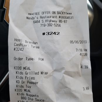 Wendy's - As you  see, it is 7:18pm and I got charged well over 1.99 for the kid's meals. - Burgers Near Me - Fountain, Colorado