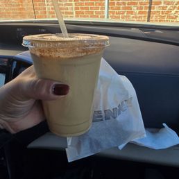Spanish latte iced and cinnamon sugar knot Spanish latte iced and cinnamon sugar knot