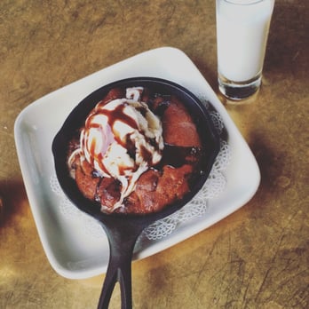 Daniel's Broiler - Leschi - Deep dish chocolate chip cookie with vanilla ice cream and a shot of milk - Seafood Near Me - Seattle, Washington