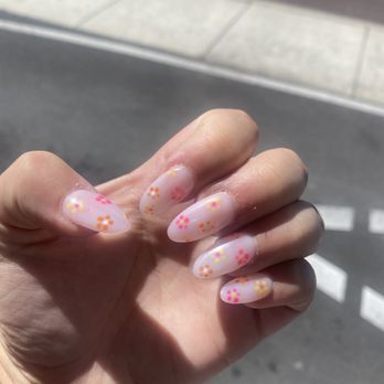 Crescent Nails - Pink, yellow, orange flowers - Nail Salons Near Me - Bend, Oregon