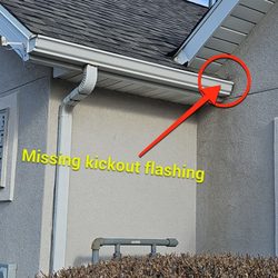 Emerald Gotcha Gutters - Sometimes things are missing, and if you dont have the right pieces installed, it leads to stucco damage.