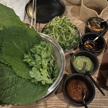 San Ho Won - Shiso leaves, lettuce, and sauces for wrapping - Korean Near Me - San Francisco, California San Ho Won - Shiso leaves, lettuce, and sauces for wrapping - Korean Near Me - San Francisco, California