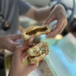 Inside of the spicy curry pan and fish panini