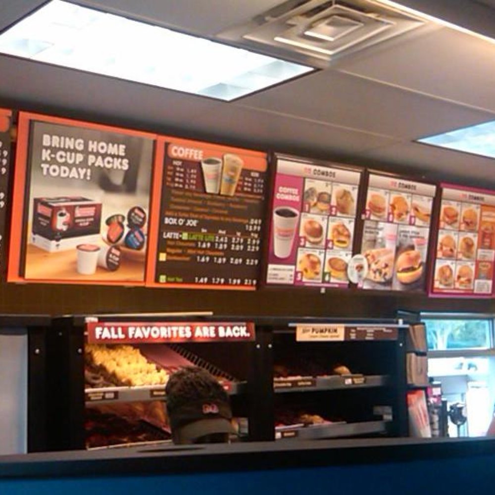 Menu board at Dunkin Donuts Menu board at Dunkin Donuts