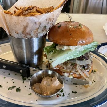 Lure Fish House - The "smash" burger. Too thick to be considered that - Seafood Near Me - Santa Barbara, California Lure Fish House - The "smash" burger. Too thick to be considered that - Seafood Near Me - Santa Barbara, California