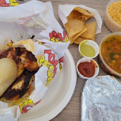 Pollo Regio - Half chicken with rice, beans and flour tortillas.