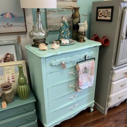 Unique And Chic - Coastal French Provincial Aqua 5 Drawer Dresser!