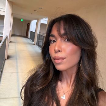 Salon Midori - from brown balayage with blonde - to this dark brown balayage with chest nuts - Hair Salons Near Me - Brea, California