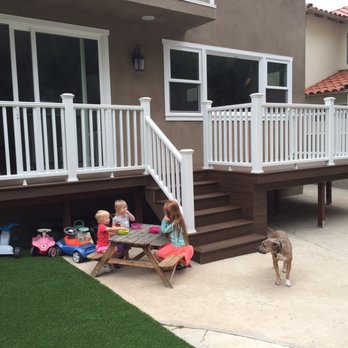Suncoast Deck - deck before "fix". Stairs: exposed edges, uneven edge at concrete. - Decks & Railing Near Me - Redondo Beach, California Suncoast Deck - deck before "fix". Stairs: exposed edges, uneven edge at concrete. - Decks & Railing Near Me - Redondo Beach, California