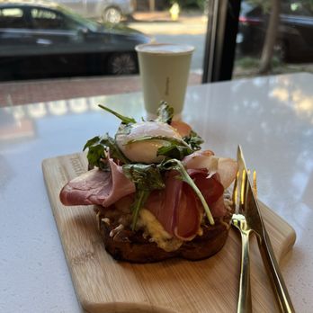 Toastique - 3 Cheese Italian Toast with and egg and a latte. - Juice Bars & Smoothies Near Me - Alexandria, Virginia
