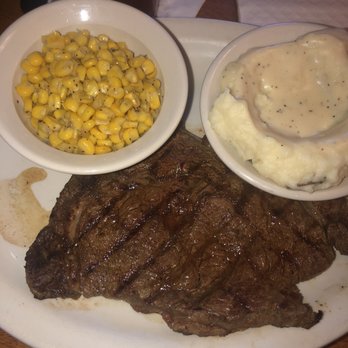 Texas Roadhouse - 10oz Ribeye w/Mashed potatoes & corn - American Near Me - Humble, Texas Texas Roadhouse - 10oz Ribeye w/Mashed potatoes & corn - American Near Me - Humble, Texas