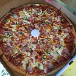 The Aloha - ham, bacon and pineapple and peppers. Tasty!