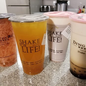 Ding Tea Reno - Strawberry Yakult, Mango green tea, Taro milk tea w/cheese cream and egg pudding, Monster Latte(Left to right) - Bubble Tea Near Me - Reno, Nevada Ding Tea Reno - Strawberry Yakult, Mango green tea, Taro milk tea w/cheese cream and egg pudding, Monster Latte(Left to right) - Bubble Tea Near Me - Reno, Nevada