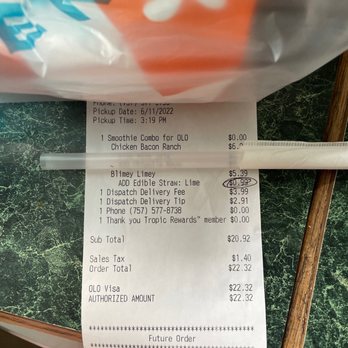 Subway - a receipt with a price of $ 10 - Sandwiches Near Me - Carrollton, Virginia