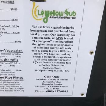 Le Yellow Sub - Cash only! Be sure to tip this lady works very hard to produce delicious food! - Vietnamese Near Me - Hilo, Hawaii