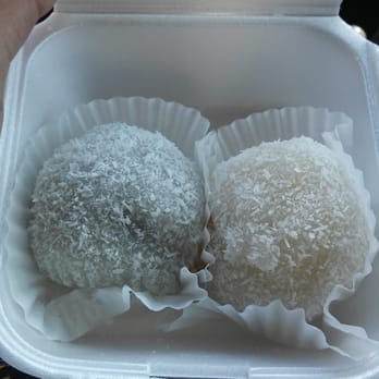 ABC Bakery - Coconut covered mochi! The one on the right has peanuts and coconut inside and the one on the left has red bean paste - Bakeries Near Me - Sacramento, California