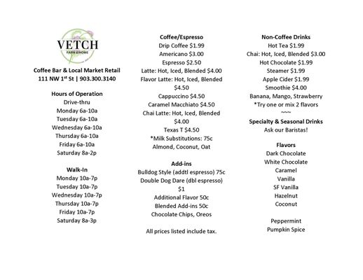 Menu photo 2 Vetch Farm and Home Cooper, TX Menu photo 2 Vetch Farm and Home Cooper, TX