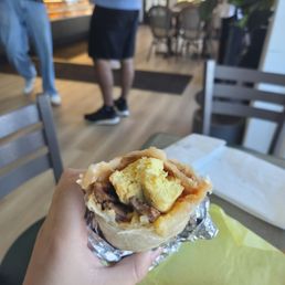 Breakfast burrito with apple sausage