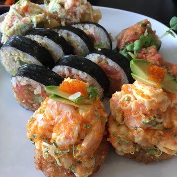 Shibuya - Spicy shrimp on rice cake, spicy tuna cut roll, and Shibuya roll (all served AS IS) ;-) yummy! - Sushi Bars Near Me - Calabasas, California Shibuya - Spicy shrimp on rice cake, spicy tuna cut roll, and Shibuya roll (all served AS IS) ;-) yummy! - Sushi Bars Near Me - Calabasas, California