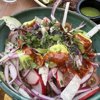 Cocina Chiwas - Tuna Ceviche$22 Raw yellowfin tuna, leche de tigre, jicama, red onion, shaved cucumbers, avocado and cilantro served with a side of totopos. - Mexican Near Me - Tempe, Arizona Cocina Chiwas - Tuna Ceviche$22 Raw yellowfin tuna, leche de tigre, jicama, red onion, shaved cucumbers, avocado and cilantro served with a side of totopos. - Mexican Near Me - Tempe, Arizona