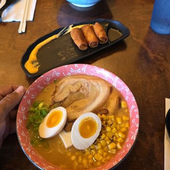 Ramen 4 Real - The one closest to the camera is Miso Ramen Middle, which is the veggie rolls, and the furthest is the Veggie uchicuro. - Ramen Near Me - Reno, Nevada Ramen 4 Real - The one closest to the camera is Miso Ramen Middle, which is the veggie rolls, and the furthest is the Veggie uchicuro. - Ramen Near Me - Reno, Nevada