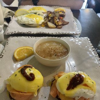 Welcome Home Cafe - Potato latkes, eggs Benedict with apple sauce - Breakfast & Brunch Near Me - Jenkintown, Pennsylvania Welcome Home Cafe - Potato latkes, eggs Benedict with apple sauce - Breakfast & Brunch Near Me - Jenkintown, Pennsylvania