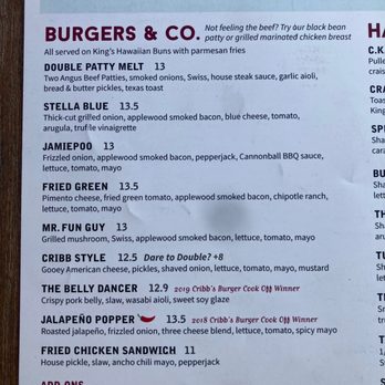 Cribbs Kitchen - Burgers menu, I'm trying the jalapeño! - Southern Near Me - Spartanburg, South Carolina