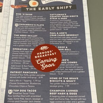 Heroes Tastes + Taps - Breakfast menu - New American Near Me - Branson, Missouri Heroes Tastes + Taps - Breakfast menu - New American Near Me - Branson, Missouri