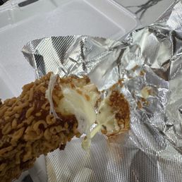 Korean corn dog with ramen.. cheesy goodness! Korean corn dog with ramen.. cheesy goodness!