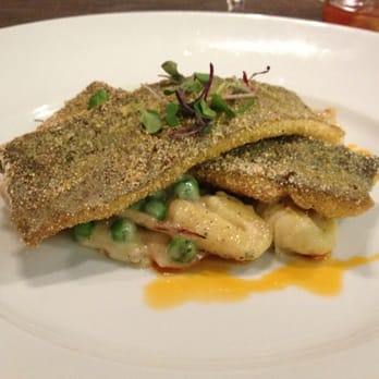 One Flew South - The most incredible trout imaginable over gnocchi in a cream sauce with crab and peas - New American Near Me - Atlanta, Georgia One Flew South - The most incredible trout imaginable over gnocchi in a cream sauce with crab and peas - New American Near Me - Atlanta, Georgia