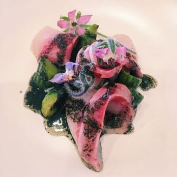 Kato - smoked hamachi with charred cucumbers and scallions - Taiwanese Near Me - Los Angeles, California Kato - smoked hamachi with charred cucumbers and scallions - Taiwanese Near Me - Los Angeles, California